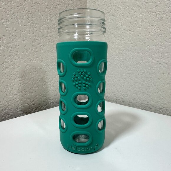 Lifefactory 12-Oz Glass Silicone Sleeve Water Bottle, Turquoise 12 Oz - NO CAP - Picture 1 of 13